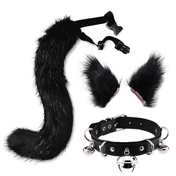 Simulaatio Pehmo Eläimen Korvat Halloween-puku Eläimen häntä Korut Cos Fox Korvat Hiusneula Mies Näyttely Rekvisiitta Tarvikkeet 50cm black