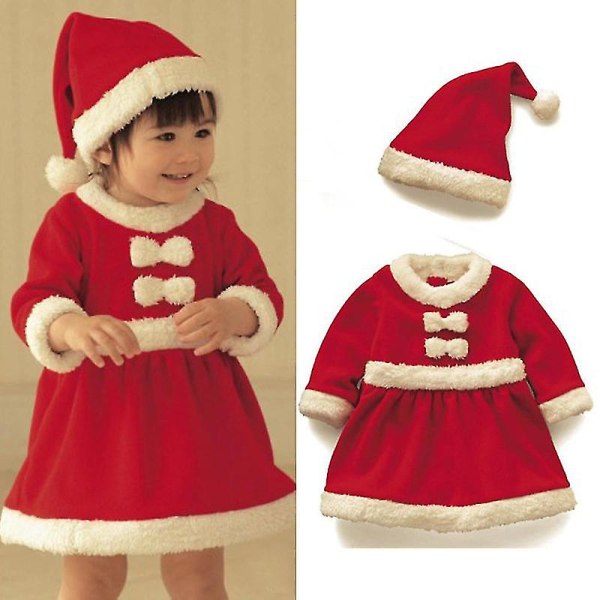 Barn jul jultomten kostym Baby flickor bowknot klänning pojkar Xmas kostym med hatt Girl 80cm