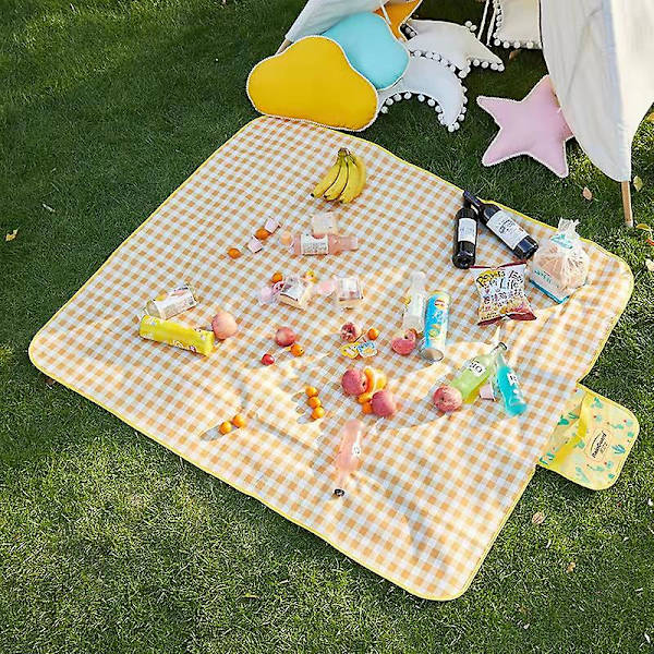 Picnic tæppe Vandtæt Udendørs Ekstra stor Oxford Folde Picnic måtte, picnic måtte Vandtæt bagside Til Familie Camping Have Strand Rejse Vandring yellow 100and150cm