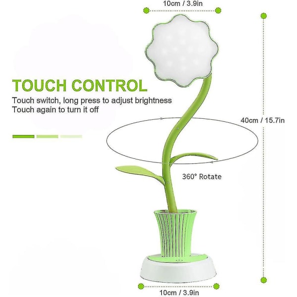 Pöytälamppu lapsille - Auringonkukan LED-latauspöytälamppu, Silmäsuojaus Pieni Työpöytä Taittuva vihreä