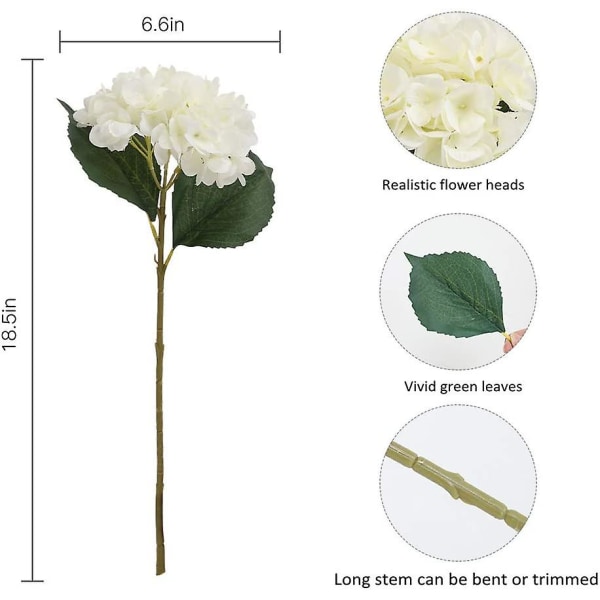 Konstgjord hortensia, 5 stycken enkelfilamentstam hortensia bukettarrangemang (lila) white