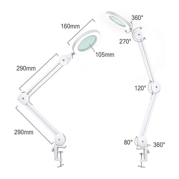 Led forstørrelseslampe, arbejdspladslampe, kosmetisk lampe, 5x