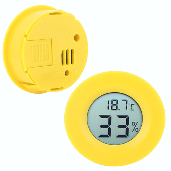Mini Cirkulär Inbäddad Digital LCD Termometer Hygrometer Luftfuktighet Temperaturmätare Inomhus Gul