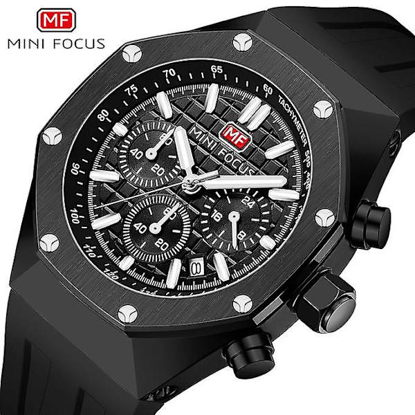 Mini Focus Brand Herr Quartz Watch Svart Silikonrem Mf0417g.04