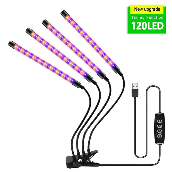 30-150 Led USB Grow Light -fytolamppu kasveille, joissa ohjataan täyden spektrin Fitolampun valot Koti kukka taimiklipsi kasvilamppu LED Grow Light 4 Head USB-120LED