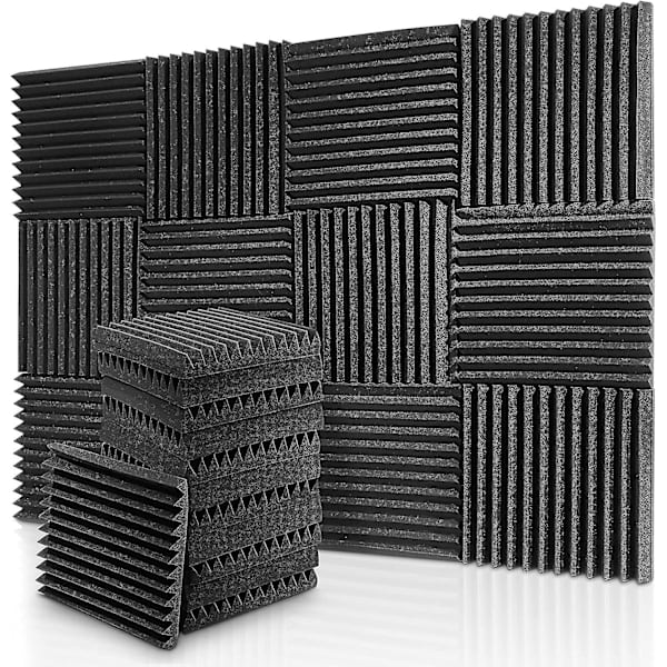 12-pack akustiska skumpaneler, 300x300x25 mm studioljudsäker kilformad brandsäker ljudisolerad liner akustisk behandlingsskum (svart)