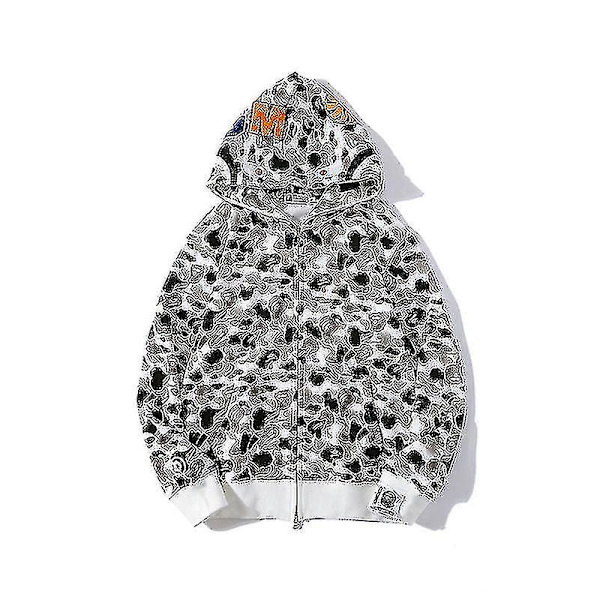 Den nya Luvtröja för herr Camo Loose Zipper Jacka Sweatershirt För Herr Pojke White Grey White Grey 4XL