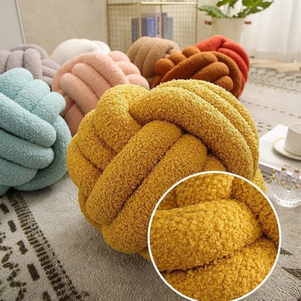 Knotted Ball Throw Pillow Ultra Soft Companionship Decorative Hand-woven Knotted Ball Lamb Velvet Sofa Cushion For Bathroom Yellow