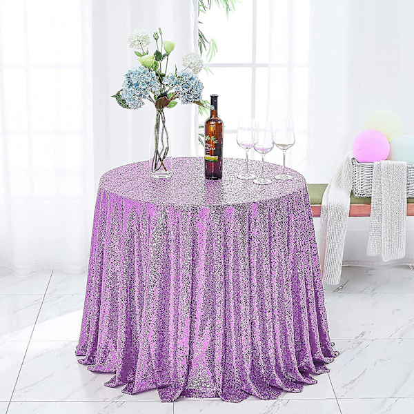 Pyöreä paljettipöytäliina, kimalteleva pöytäliina morsiuskoristeisiin Purple 120cm
