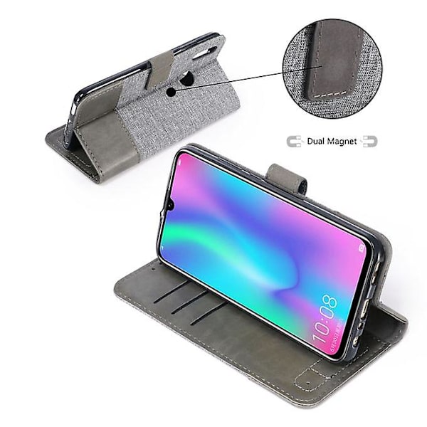 För Huawei Honor 10 Lite Muxma Mx102 Horisontell Flip Canvas Case med stativ & kortfack & plånboksfunktion (grå)