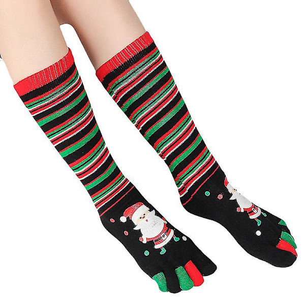 Unisex Xmas roliga fem fingrar tå strumpa jul mid kalv strumpor Black Striped