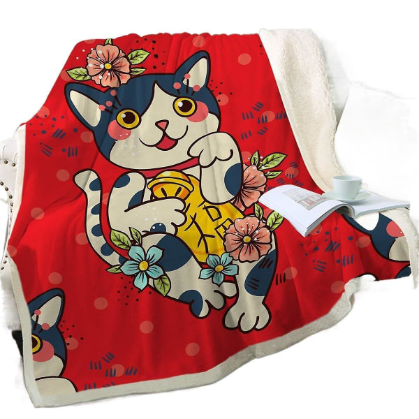 Söt Kattfilt Kawaii Cat Lover Present Plysch Sherpa Filt Varm Lätt Plysch Circle Filt 11 Flannel 150*200cm