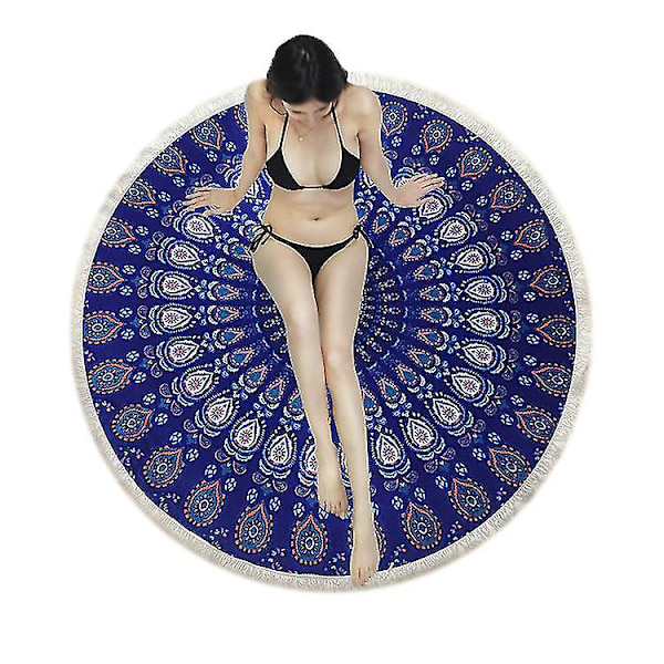 Rund form sjal strandhåndklæde mikrofiber Boho rundt strandhåndklæde med frynser C