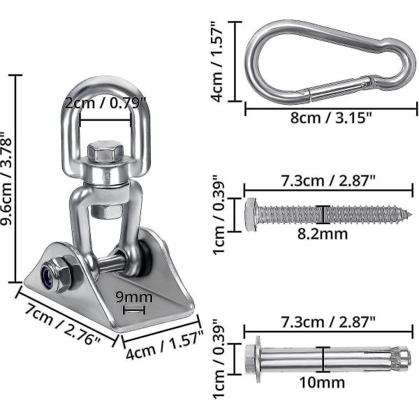 Heavy Duty hengende takkrok (1 stk) - 360 roterbar takkrok i rustfritt stål med skruer -