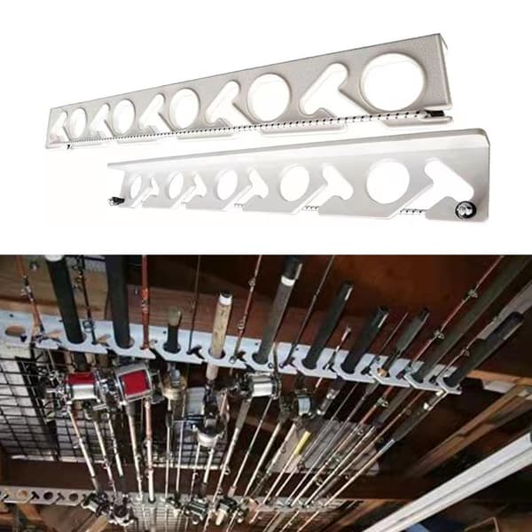 【BQ】Fishing Rod Holder Wall Ceiling Storage Rack Horizontal Support 10-Rod Holder