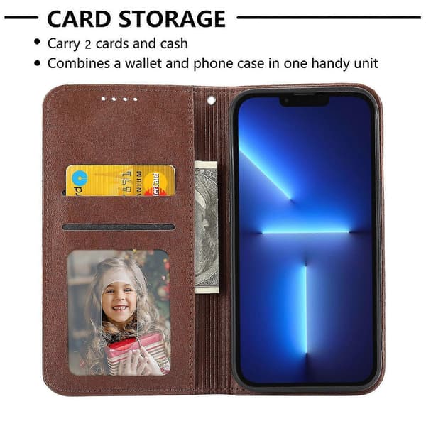 【BQ】Til iPhone 12 Cover, Læderpung Flip Cover Med Rem Brown iPhone 12