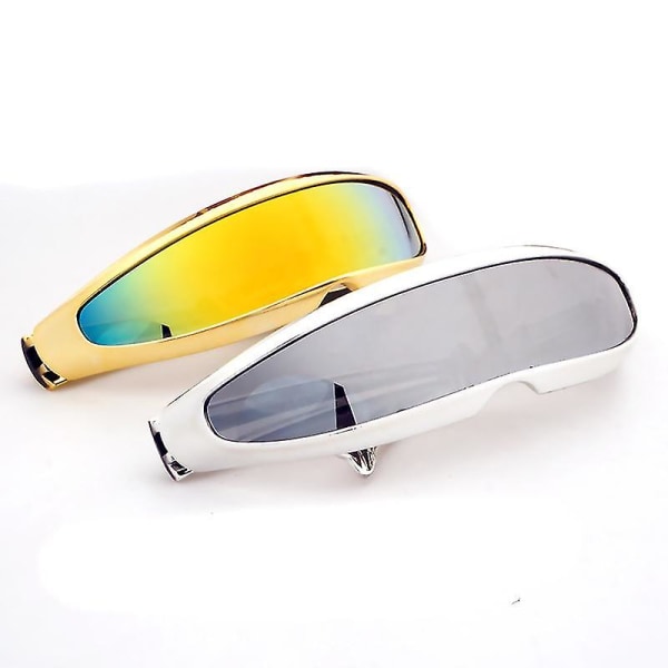 Futuristiske smale Cyclops-farge-speilglassvisirsolbriller Gold Blue