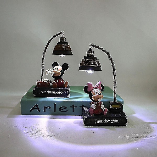 Hhcx-2pcs Mickey Minnie Small Night Light Lamp Resin Home Ornaments