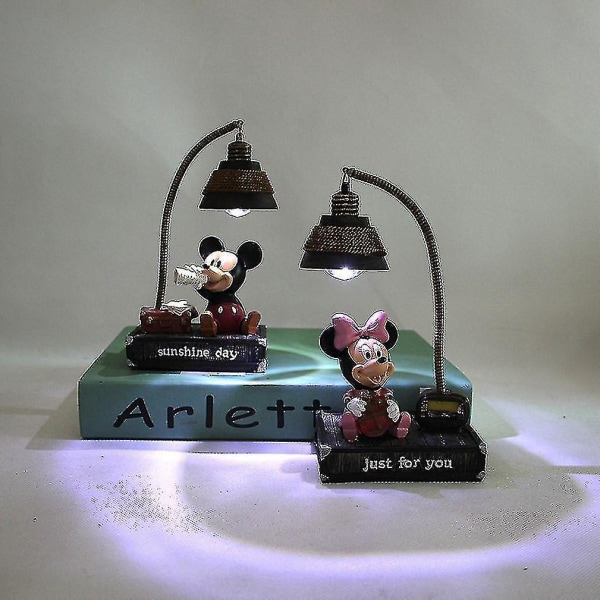 Hhcx-2stk Mickey Minnie Små Nattlys Lampe Resin Hjemmepynt