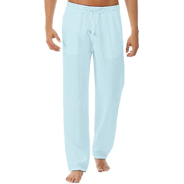 Herr Linne Look Baggy Byxor Elastisk midja Casual Beach Yoga Byxor Light Blue 2XL