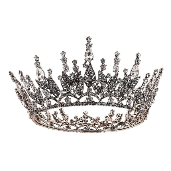 Queen Crown til kvinder, rhinestone bryllup krone, sort tiara kostume festtilbehør til brithday