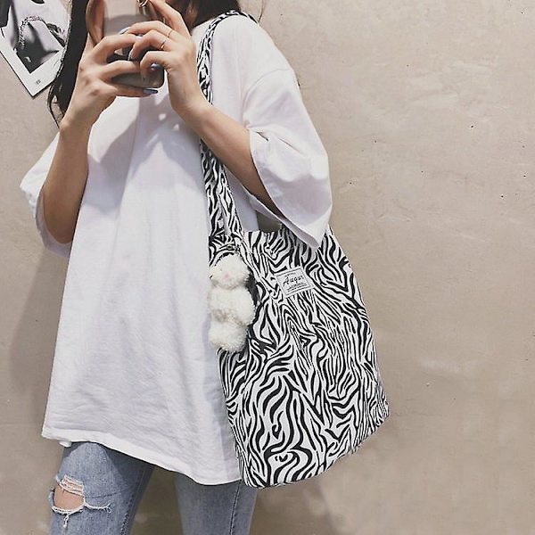 Print Canvas Bag Dam Handväska Print Axelväska Vintage Canvas Bag Leopard print Leopard print