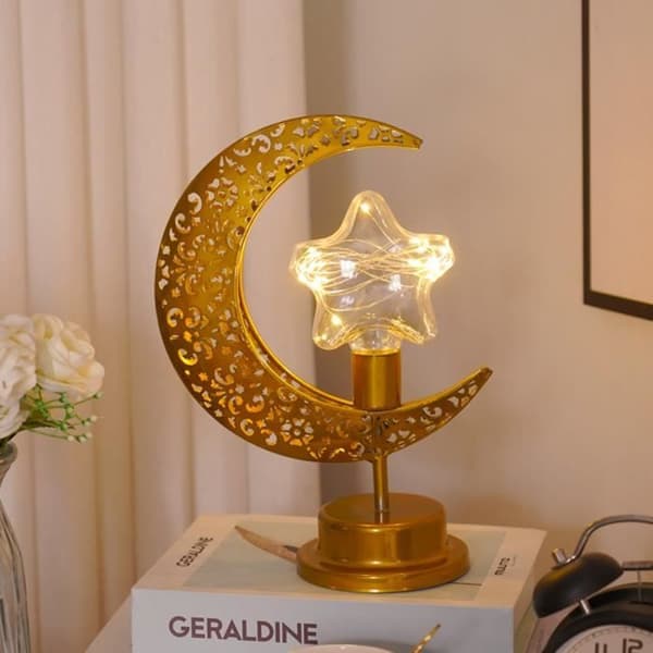 Bordlampe - E - Måne og stjerne - Gul - 1 pære - Indendørs