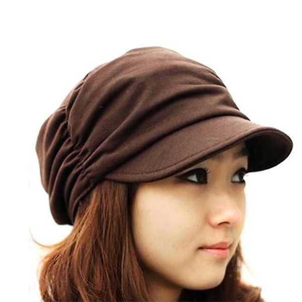 Dame Flat Cap Peaked French Hat Dame Uformell Solid Beanie Caps Coffee