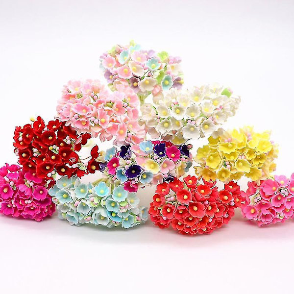 8 stycken / 40 huvuden 1 cm mini papper blommor rosor bukett konstgjord blomma Billig bröllopsdekoration för scrapbooking Diy Flores 3