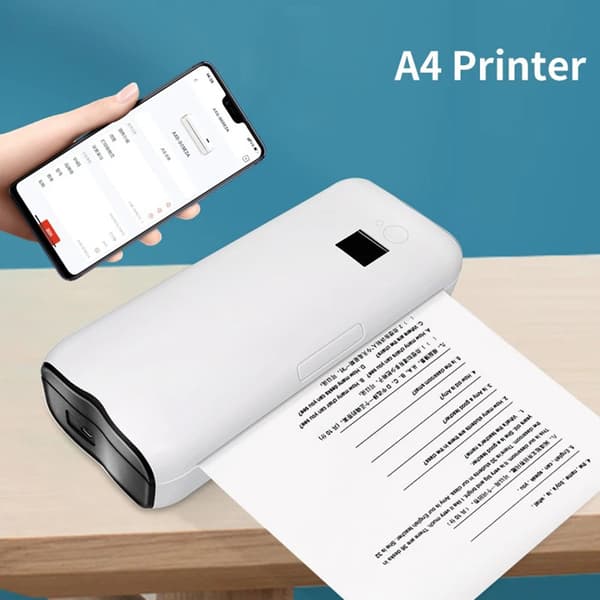 Mini husholdningsprinter uden blæk A4 multifunktionel mobilprinter til billeddagbog White