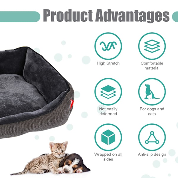 Flannel Simple Square Kæledyrsstrøelse Blød Komfortabel Dybsovende Katteseng Hundeseng L