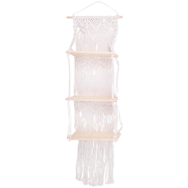 Boho Macrame Vägghängande hylla 3 våningar Handgjorda vävda tofs Trä Organizer Hyllor Vägg Flytande H