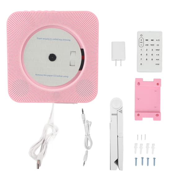 Bärbar Bluetooth CD MP3-spelare med FM-radio - Väggmonterad (rosa)