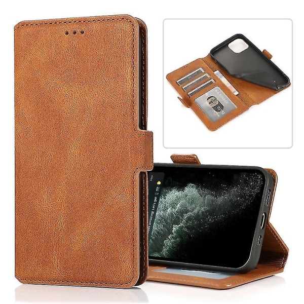 För Iphone 12/12 Pro Retro magnetiskt stängningslås Horisontellt Flip Case med hållare & kortplatser & fotoram & plånbok (brun)