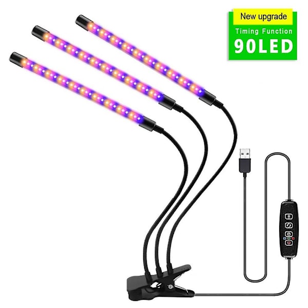 30-150 Led USB Grow Light Phytolamp för växter med kontroll Full Spectrum Fitolamp Lights Hem Blomma Fröplanta Clip Phyto Lamp LED Grow Light 3 Head USB-90LED