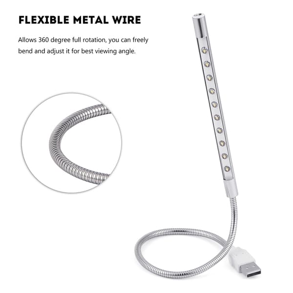 Stilig bærbar USB LED-lampe for PC/laptop - Sølv (10 stk)