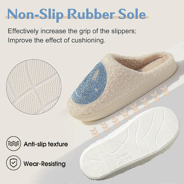 Smiley Face Tofflor För Kvinnor Och Män, Retro Mysig Bekväm Plysch Varm Slip-on Happy Face Tofflor Vinter Preppy Tofflor Mjuka Fluffiga Hustofflor Kupp