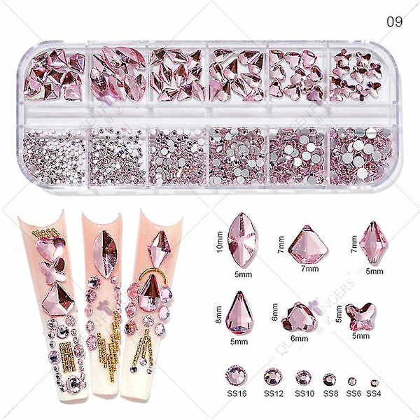 3d Glitter Nail Art Ab/färgglad Hotfix Rhinestones Flatback Crystal Diamond Gems Multi Size12 Gird Style 9