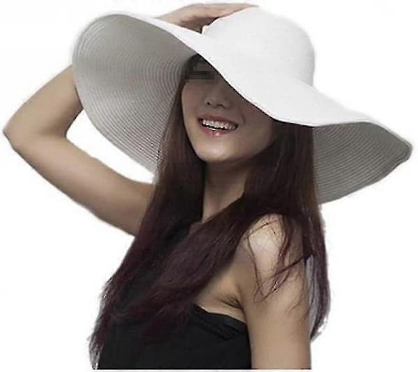 Damehat med bred skygge, foldbar og rullebar stråhat, Upf 50, sommerhat White 23