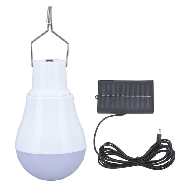 Solcellepære Solcellepanel LED-pære ABS Hvitt Lys 500mAh Batteri Krokdesign Solcellelys for Nød Camping Telt
