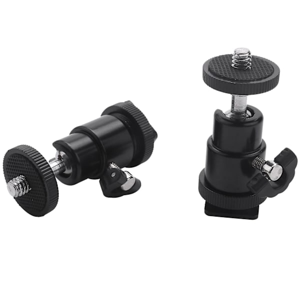 Minikulhuvud [2-pack] med Hot Shoe Mount Adapter 1/4 tum små kulhuvuden lätt svängbar -b black