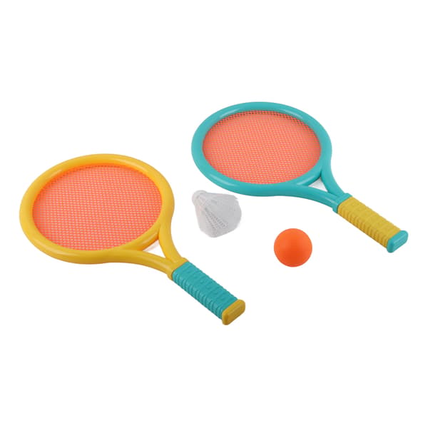 Barn Badmintonracket Set Hållbart Halkfritt Portabelt 2 Racketar 2 Bollar Blå Gul