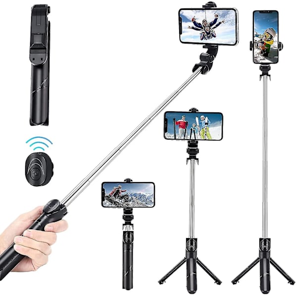 Selfie Stick för Iphone, utdragbart Selfie Stick-stativ med trådlös fjärrkontroll och stativställ, bärbar, lätt-- för Iphone 12, 11, Xr, X, 8, 7