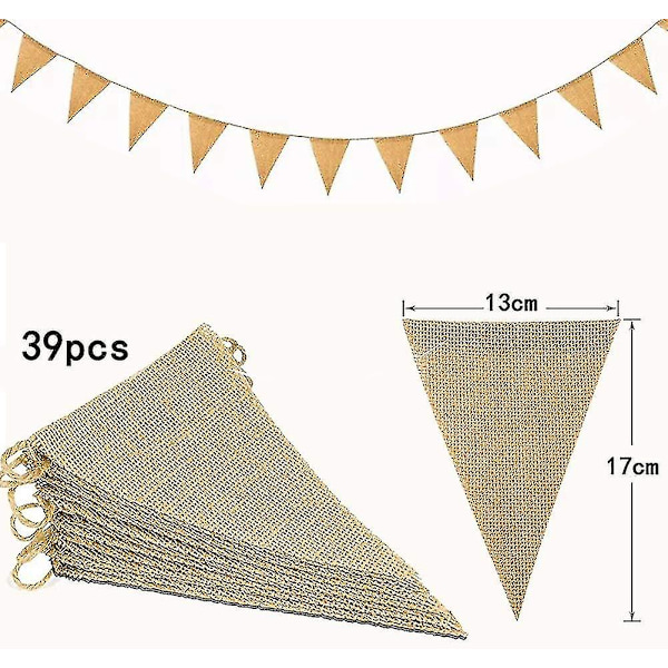 3 kpl lippuviiriketju kangas pellavakangas, hamppuköysi kolmio set 13 * 17cm