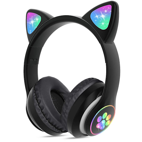 Trådløse hodetelefoner Cat Ear Led Light Up Bluetooth sammenleggbare hodetelefoner over øret med mikrofon for nettbasert fjernlæring