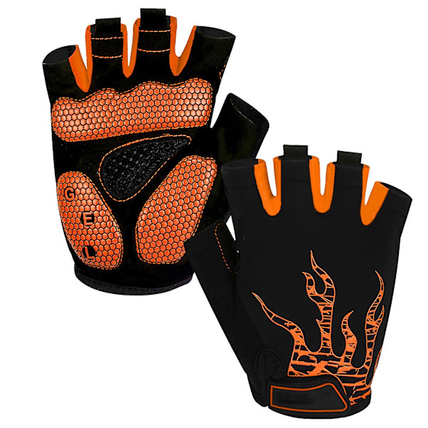 1 par Antisladd Half Finger Ridhandskar Lycra Svettabsorberande Cykelhandskar Sporttillbehör Black With Orange S