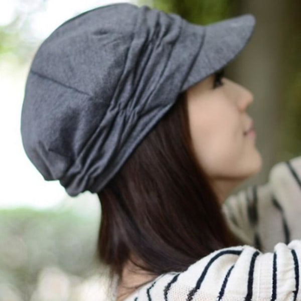 Platt cap för damer med toppad fransk hatt Damer Casual solida mössmössor Grey