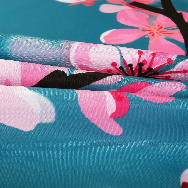 Cherry Blossom Shower Curtain, Floral Teal Fabric Sakura Plum Blossom Bath Curtains With 12 Hooks Ba