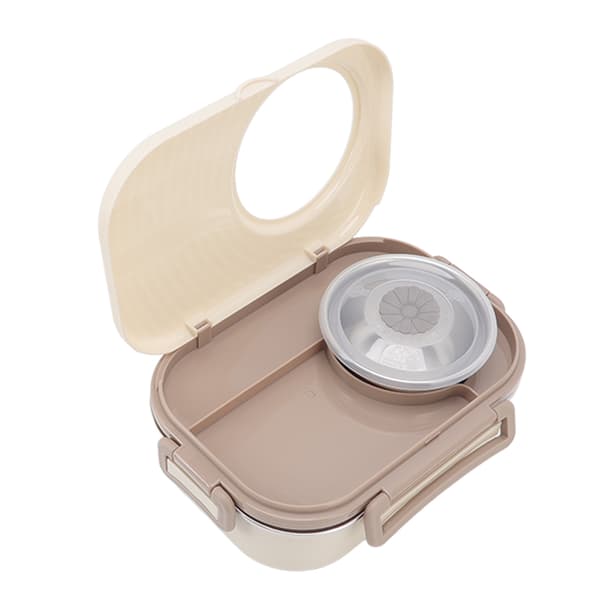 1450 ml Termisk madkasse i rustfrit stål, dobbeltlags ruminddeling til studerende, beige