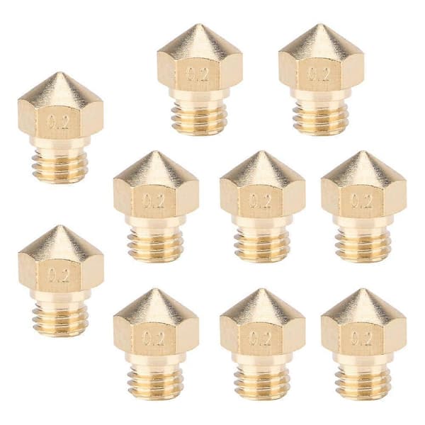【BQ】10 STK 3D-skriver tilbehør MK10 messing ekstruderingshode dyse 0,2/1,75 mm